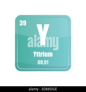 Yttrium-Fliese mit chemischen Elementen. Atomzahl 29. Y-Zeichen Vektorsymbol. Blaugrün, quadratisch. Stock Vektor