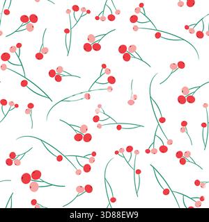 Nahtloses Vektormuster mit Blumenmuster in Rot, Rosa und Grün auf weiß für Papier, Stoff und Hintergründe Stock Vektor