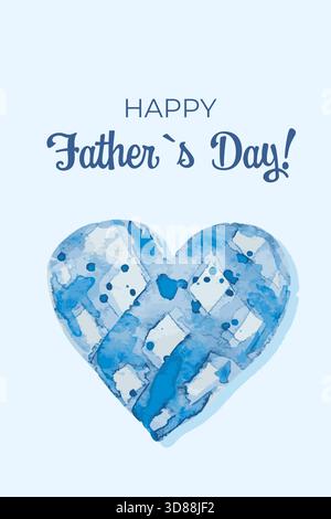 Feiern Sie den Vatertag auf eine besondere Weise mit dieser wunderschönen Herzkarte mit blauen Aquarellen, die Sie begeistert Stock Vektor