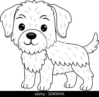 Flauschiger slowakischer Zeiger oder ähnliche Rasse, die freundlich steht und aussieht. Schwarz-weiße Strichgrafik im Doodle-Stil. Ideal für Illustrationen mit Tiermotiven, lustige Ideen für Bastelprojekte und Ausmalseiten Stock Vektor