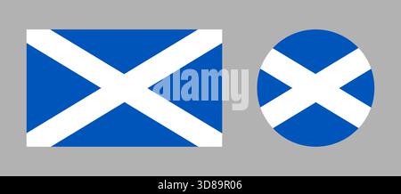 Schottland rechteckige, runde Flagge gesetzt. Schottischer Kreis, Rechtecksymbol. Flaggenschaltfläche, Banner, Symbol, Hintergrund. Nationales Schild. Stock Vektor