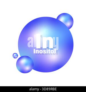 Inositol-Textsymbol. Blauer Kugelvektor. Symbol für psychische Gesundheit. Medizinischer Hochglanzball. EPS 10. Stock Vektor