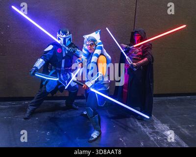 Birmingham, West Midlands, Großbritannien. November 2025. CM Comic Con beim NEC in Birmingham viele Cosplay und Gäste, darunter James McAvoy und Matthew Horne, sowie Doctor Who Stars Paul McGann, Sylvester McCoy, Peter Davidson und Colin Baker, auch die Originalstimme von Mario Charles Martinet. Credit Ian Knight/Alamy Live News Stockfoto