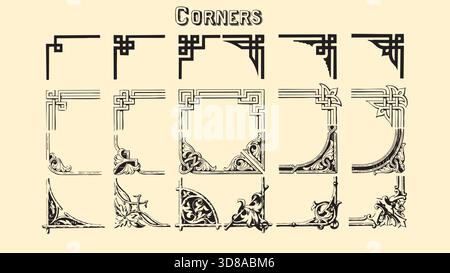 Vintage dekorative Ecken Design Elemente Vektor Illustration Set Stock Vektor
