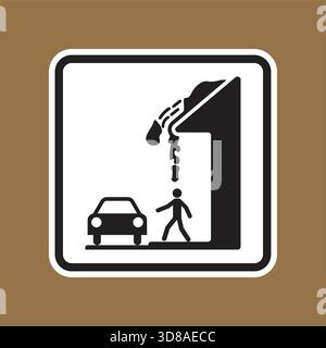 Diese Abbildung zeigt ein Warnschild, das die Interaktion zwischen Fußgängern und Fahrzeugen in einer städtischen Umgebung veranschaulicht. Das Design betont Sicherheit und Stock Vektor