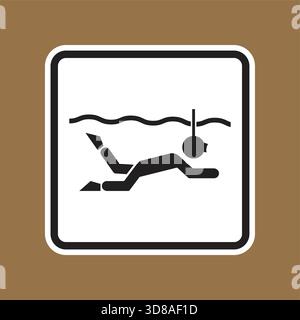 Ein einfaches Schwarz-weiß-Symbol, das eine Person darstellt, die schnorchelt, perfekt, um Sicherheit am Strand und Wasseraktivitäten in einem klaren und fesselnden manne zu vermitteln Stock Vektor