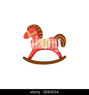 Rotes Schaukelpferd. Handgezeichnete einfache Vektor-Illustration für lustige Neujahrs- und Weihnachtskarten, Banner und Einladungen. Symbol des Jahres 2026. Stock Vektor