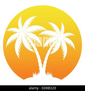 Illustration von Silhouetten von Palmen mit Sonne auf weißem Hintergrund Stock Vektor