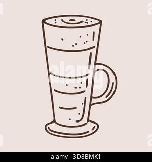 Hohes Latte-Glas mit Schaum. Handgezeichnete Umrissvektor-isolierte Illustration Stock Vektor