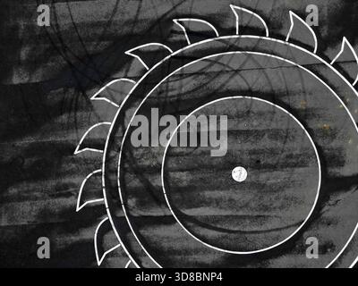 Draufsicht eines auf Asphalt lackierten Schaufelradbaggers, Deutschland Stockfoto