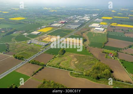 InlogPark Hamm an der Autobahn A2, Hamm, Ruhrgebiet, Nordrhein-Westfalen, Deutschland, DE, Europa, Luftaufnahme, Vogelperspektive, Luftaufnahme, aer Stockfoto