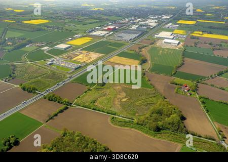 InlogPark Hamm an der Autobahn A2, Hamm, Ruhrgebiet, Nordrhein-Westfalen, Deutschland, DE, Europa, Luftaufnahme, Vogelperspektive, Luftaufnahme, aer Stockfoto