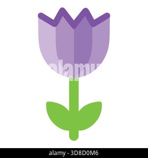 Einfaches violettes Tulpenblüten-Vektorsymbol mit grünen Blättern isoliert Stock Vektor