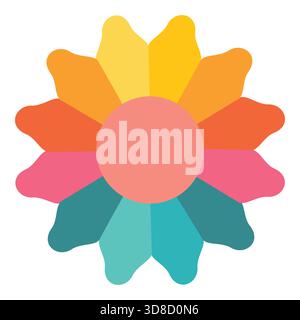 Bunte abstrakte Blume Mandala Vektor-Symbol mit Regenbogenblättern Stock Vektor