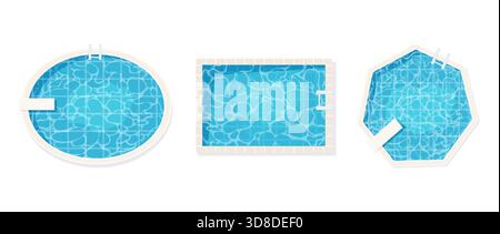 Swimmingpool mit Blick von unten mit blauen Wasserwellen. Sommer-Aqua-Oberfläche mit Kräuselung. Whirlpool-Pool geometrische Formen, Spieltextur. Vektorabbildung Stock Vektor