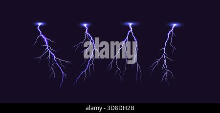 Lebendige Illustration von hellblauen Blitzschlägen vor dunklem Hintergrund. Elektrisierende Darstellung natürlicher Energie in dynamischer digitaler Form. Stock Vektor