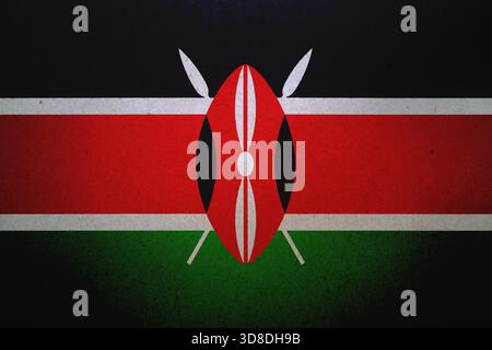 Die Flagge Kenias ist auf einem Papierbogen gedruckt. Stockfoto