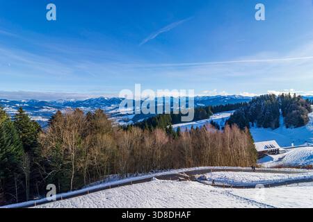Blick auf Langen bei Bregenz im Bregenzerwald vom Berg Pfänder Lochau Bodensee Vorarlberg Österreich Stockfoto
