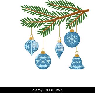 Dunkelblaues Weihnachtsschmuck-Set Stock Vektor