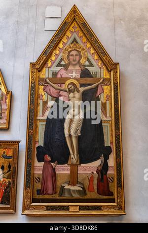 Die Dreifaltigkeit (Thron der Barmherzigkeit) Tempera auf Holzgemälde von Nicolo di Pietro Gerini um 1400 in den Kapitolinischen Museen in Rom, Italien. Mittelalterliches Ikono Stockfoto