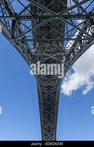 Blick unter der Kornhausbrücke - Kornhausbrücke, Stahlfachwerkbogenbrücke aus dem Jahr 1898 in Bern, Schweiz. Stockfoto