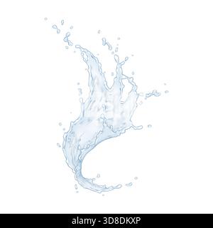Illustration mit einem lebendigen Spritzer Wasser auf weißem Hintergrund, das fließende Bewegungen und Details in jedem Tropfen hervorhebt und die Frische symbolisiert. Stock Vektor