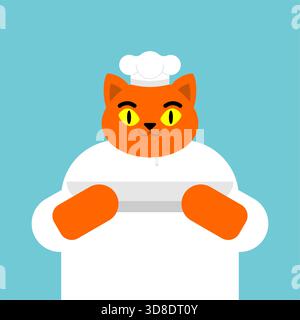 Katzenfigur mit Kochmütze und Schürze. Niedliche Vektor-Illustration für Restaurants, Koch-Apps, Tierfutter-Marken oder kulinarische Konzepte. Stock Vektor