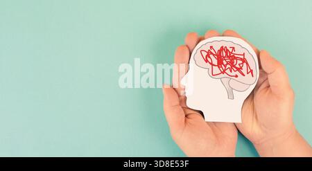 Epilepsie, Migräne-Kopfschmerz-Anfall, Geist mit Burnout und Stress, alzheimer oder Tumor im Gehirn Stockfoto