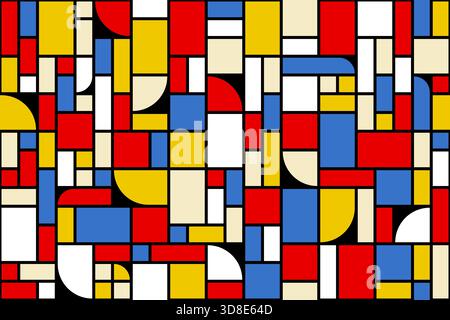 Buntes geometrisches abstraktes Muster mit Rechtecken, nahtloser Vektor, Primärfarben, Illustration in Retro-Farben, abstrakte Formen Design, perfektes f Stock Vektor