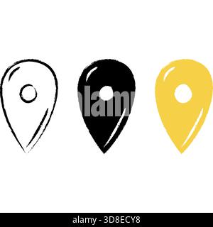 Handgezeichnete Kartenstifte, Kritzelnavigation, Position der Schilder. Vektorabbildung Stock Vektor