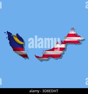 Schwenkende Vektor-abstrakte Flagge von Malaysia in Kartenform mit Schatten Stock Vektor