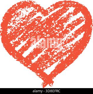 Rotes Herz mit Kreide- und Buntstift-Textur und rauen Strichen für romantische Grußkarten oder valentinskarten. Stock Vektor