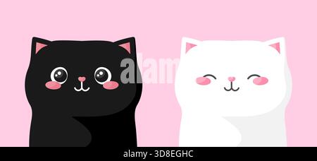 Zwei niedliche handgezeichnete Katzen in Schwarz-weiß-Farben. Kindliche Karikaturkatzen. Vektorabbildung Stock Vektor
