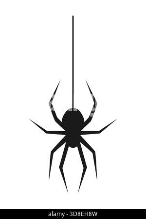 Silhouette einer hängenden Spinne isoliert auf weißem Hintergrund. Vektorabbildung Stock Vektor