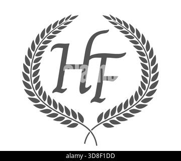 Anfangsbuchstaben H und F, HF-Monogramm-Logo mit Lorbeerkranz. Luxuriöses Emblem mit Kalligraphie-Schriftart. Stock Vektor