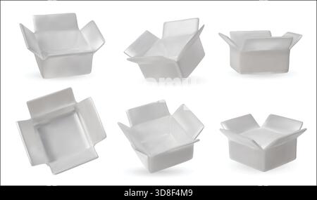 Glänzende weiße Verpackungsboxen Kollektion, vielseitig für Weihnachten, Neujahr, Geburtstagsgeschenke, Branding-Konzepte, und Grafikdesign-Projekte. Stock Vektor