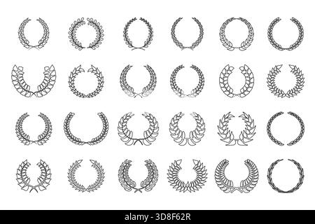 Outline Thin Laurel Wreath Collection Set Stock Vektor