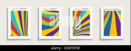 Sammlung von bunten Regenbogenplakaten mit Vektorfarben. Retro-Vorlagen, Plakate, Broschüren, Banner, Flyer, Hintergründe. Künstlerisch Stock Vektor