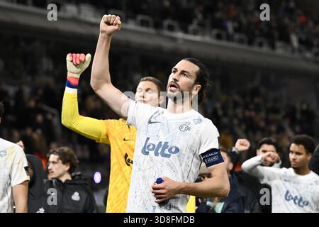 Brüssel, Belgien November 2025 30. Union’s Christian Burgess wurde nach einem Fußballspiel zwischen RSC Anderlecht und Royale Union Saint-Gilloise am Sonntag, dem 30. November 2025 in Anderlecht, am 16. Tag der ersten Liga der Jupiler Pro League 2025-2026 in der belgischen Meisterschaft gezeigt. BELGA PHOTO MAARTEN STRAETEMANS Credit: Belga News Agency/Alamy Live News Stockfoto