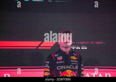 Doha, Katar. November 2025 30. Podestfeier beim Rennen des Formel 1 Qatar Airways Grand Prix 2025 auf dem Losail International Circuit, vor der 23. Von 24. Runde der FIA Formel-1-Weltmeisterschaft 2025 (28.-30. November 2025). (Credits Credit: Unicode Images/Alamy Live News Credit: Unicode Images/Alamy Live News Stockfoto