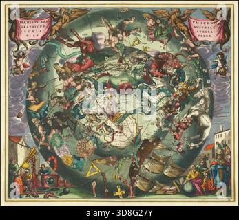 1660 Himmelskarte des südlichen Himmels von Andreas Cellarius Stockfoto