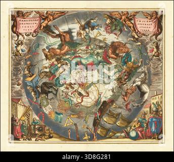 1660 Himmelskarte des südlichen Himmels von Andreas Cellarius Stockfoto