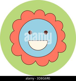 Retro Groovy Flower Circle Aufkleber Stock Vektor