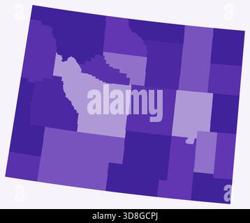 Karte von Wyoming mit Countys. Eine einfache Grenzkarte mit Bezirksabteilungen. Dunkelviolett. Stock Vektor