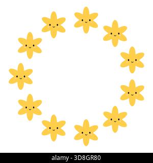 Runder Rahmen mit niedlichen Sternen. Isolierter weißer Hintergrund. Einfache Illustration des flachen Vektors. Stock Vektor