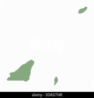 Gepunktete Guernsey-Karte. Digitale Landkarte des Landes auf weißem Hintergrund. Guernsey-Form mit quadratischen Punkten. Farbige Punkte. Kleine Quadrate. Stock Vektor