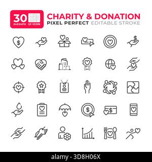 ui-Symbole für die Zeile der Wohltätigkeitsorganisation festgelegt Stock Vektor