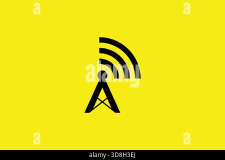 Letter A Signal Telecommunication Tower Logo Design auf gelbem Hintergrund Stock Vektor