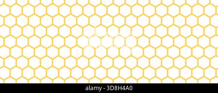 Nahtlose Textur mit Wabenmuster. Tapete in Form eines goldenen Honigbienenstockmosaiks. Hintergrund des gelben sechseckigen Rasters mit wiederholter Linie. Sich wiederholende geometrische sechseckige Kontur. Vektorhintergrund Stock Vektor
