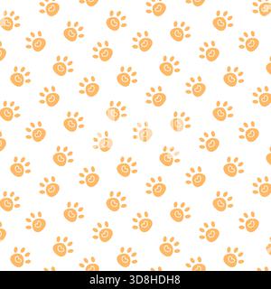 Ein bezauberndes, nahtloses Muster mit orangefarbenen Pfotendrucken auf weißem Hintergrund Stock Vektor